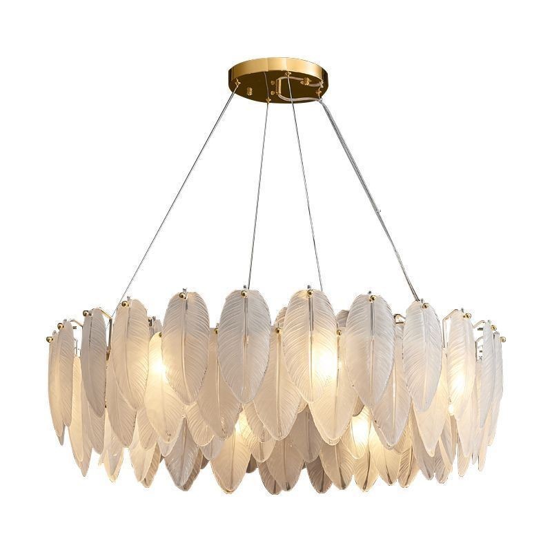 Lampadario a sospensione in vetro artistico a piuma, rotondo