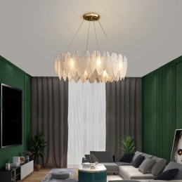 Lampadario a sospensione in vetro artistico a piuma, rotondo
