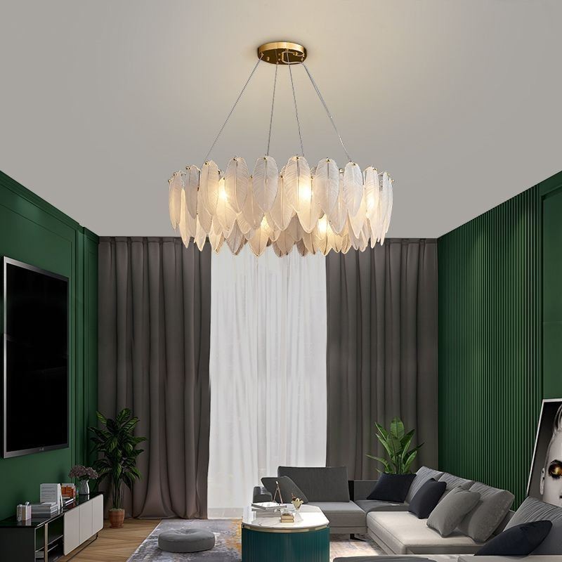 Lampadario a sospensione in vetro artistico a piuma, rotondo