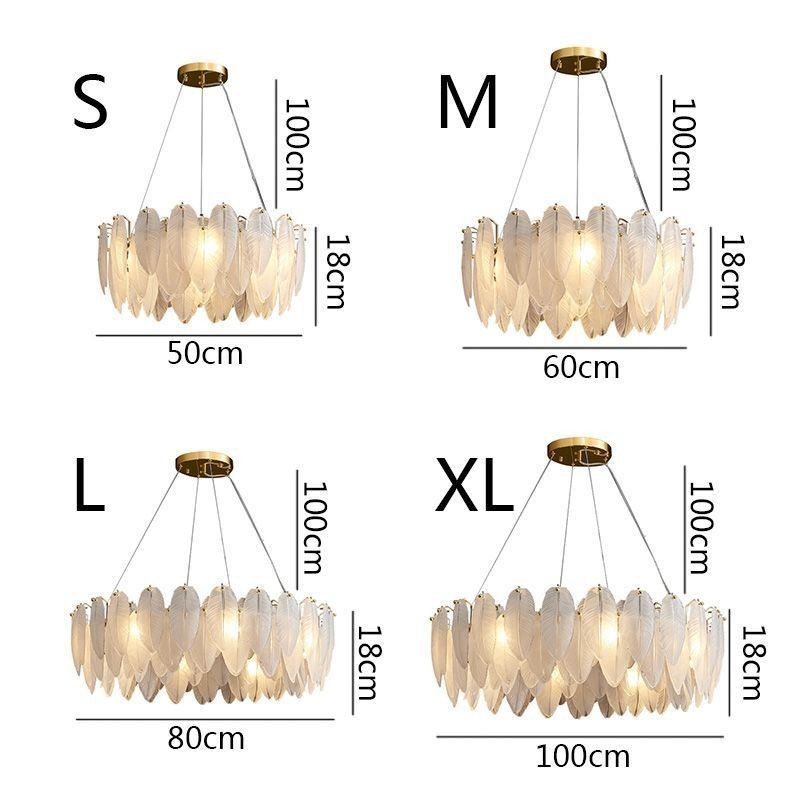 Lampadario a sospensione in vetro artistico a piuma, rotondo
