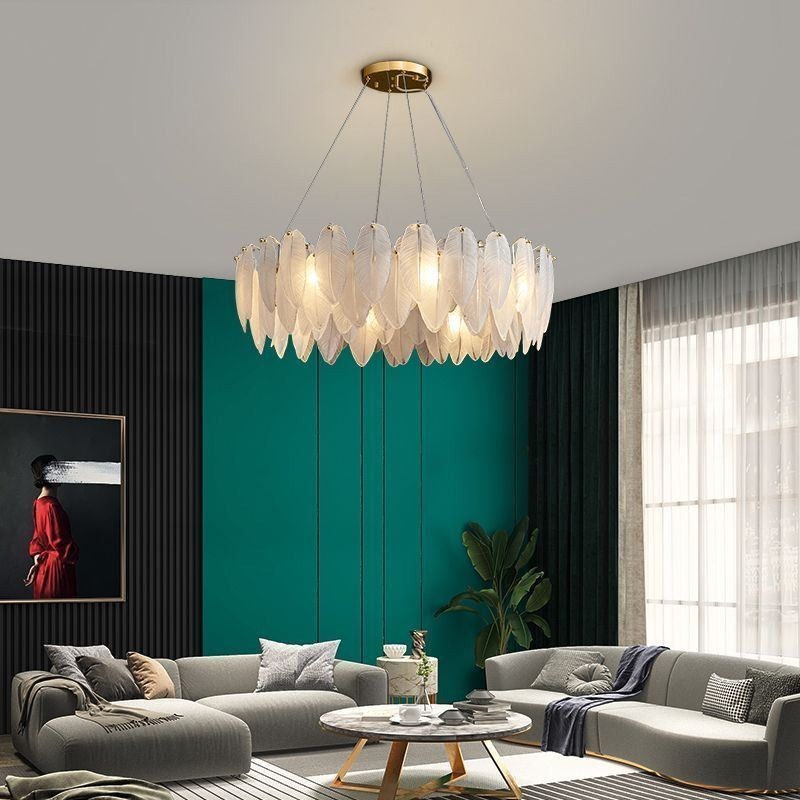 Lampadario a sospensione in vetro artistico a piuma, rotondo