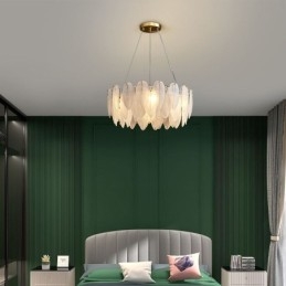 Lampadario a sospensione in vetro artistico a piuma, rotondo