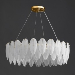Lampadario a sospensione in vetro artistico a piuma, rotondo