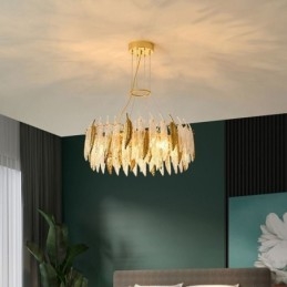Lampadario a sospensione rotondo in vetro artistico effetto piume