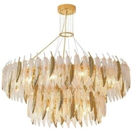 Lampadario a sospensione rotondo in vetro artistico effetto piume