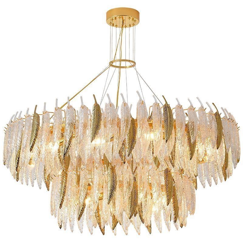 Lampadario a sospensione rotondo in vetro artistico effetto piume