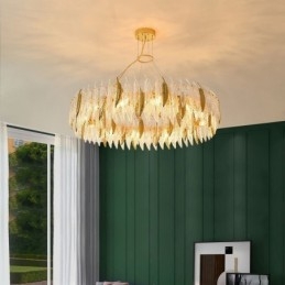 Lampadario a sospensione rotondo in vetro artistico effetto piume