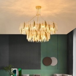 Lampadario a sospensione rotondo in vetro artistico effetto piume