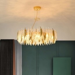 Lampadario a sospensione rotondo in vetro artistico effetto piume