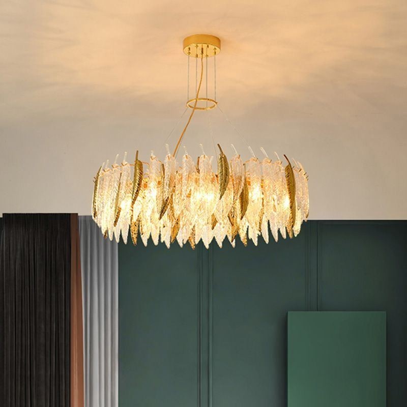 Lampadario a sospensione rotondo in vetro artistico effetto piume