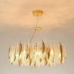Lampadario a sospensione rotondo in vetro artistico effetto piume