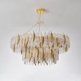 Lampadario a sospensione rotondo in vetro artistico effetto piume