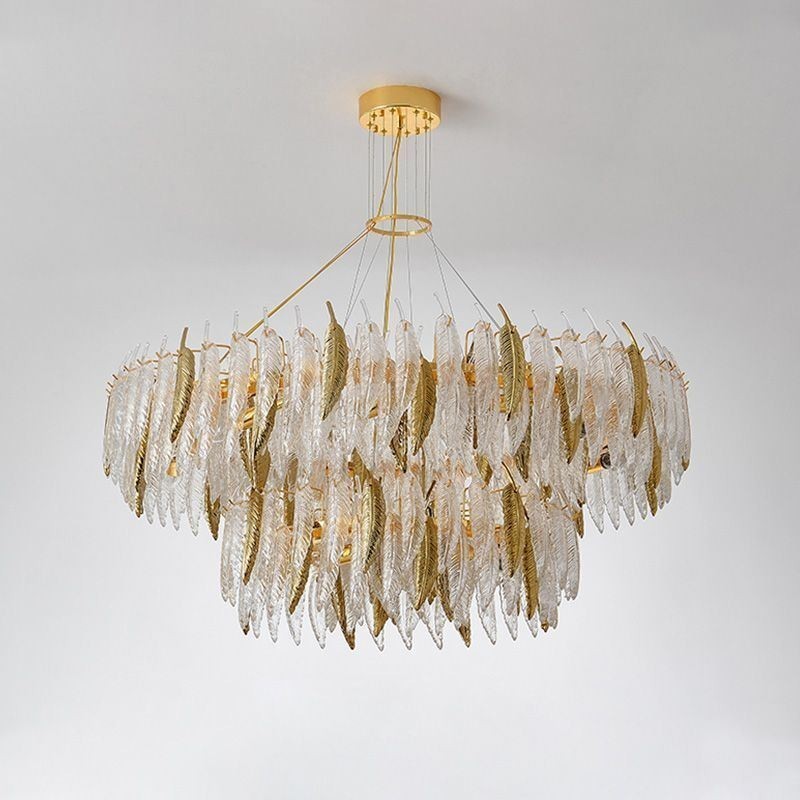 Lampadario a sospensione rotondo in vetro artistico effetto piume