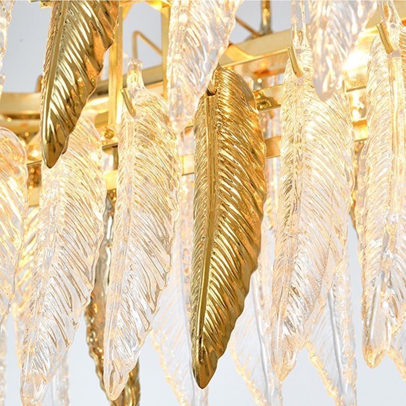 Lampadario a sospensione rotondo in vetro artistico effetto piume