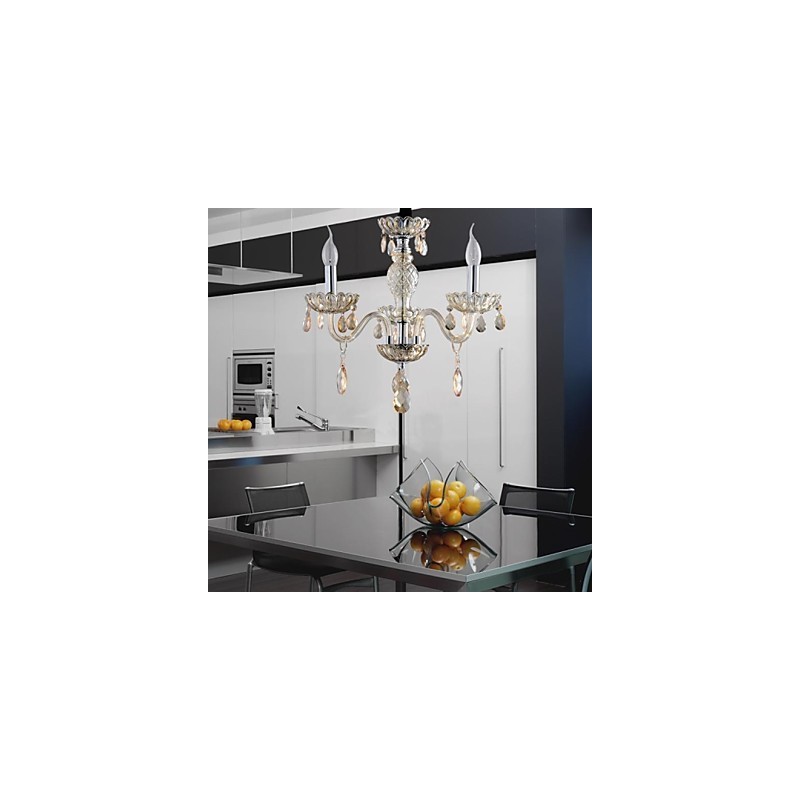 Lampadario in vetro 3 luci stile palazzo con lampadine a candela