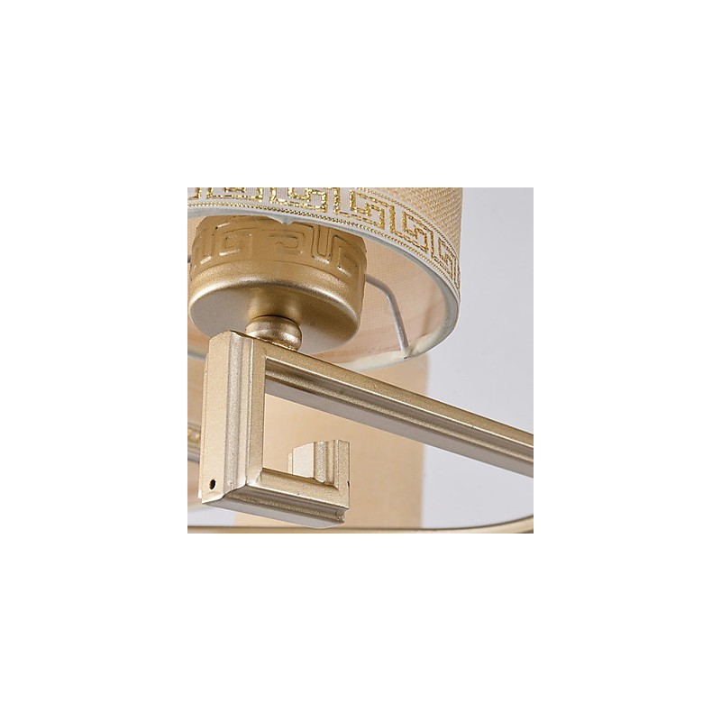 Lampadario cinese in ferro e rame color oro, 6 luci, paralumi beige, catena regolabile