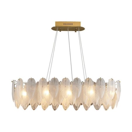 Lampadario a sospensione in vetro artistico con ciondolo rotondo a forma di piuma