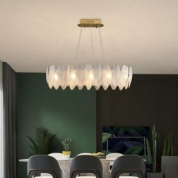 Lampadario a sospensione in vetro artistico con ciondolo rotondo a forma di piuma