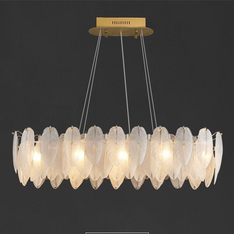Lampadario a sospensione in vetro artistico con ciondolo rotondo a forma di piuma