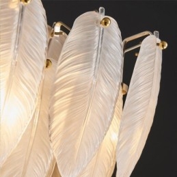 Lampadario a sospensione in vetro artistico con ciondolo rotondo a forma di piuma