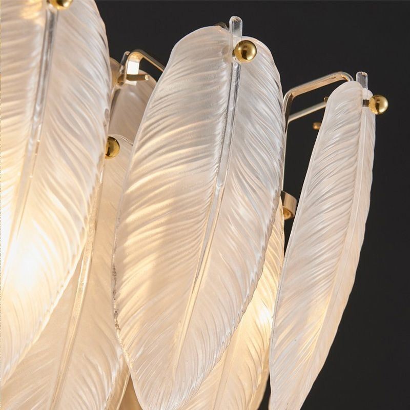 Lampadario a sospensione in vetro artistico con ciondolo rotondo a forma di piuma