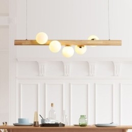 Lampada a sospensione Magic Bean in legno e vetro con strisce di legno