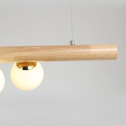 Lampada a sospensione Magic Bean in legno e vetro con strisce di legno