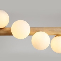 Lampada a sospensione Magic Bean in legno e vetro con strisce di legno