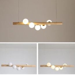 Lampada a sospensione Magic Bean in legno e vetro con strisce di legno