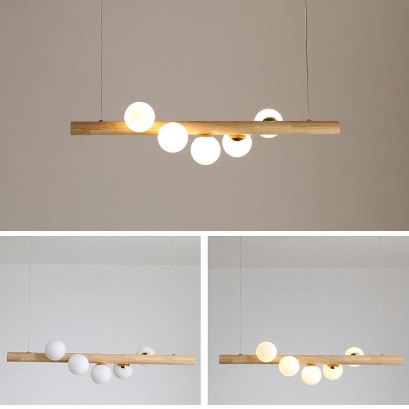 Lampada a sospensione Magic Bean in legno e vetro con strisce di legno