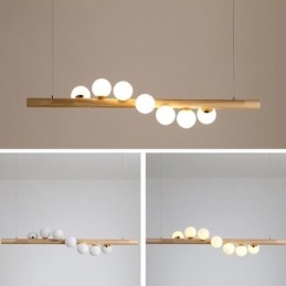 Lampada a sospensione Magic Bean in legno e vetro con strisce di legno