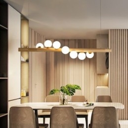 Lampada a sospensione Magic Bean in legno e vetro con strisce di legno