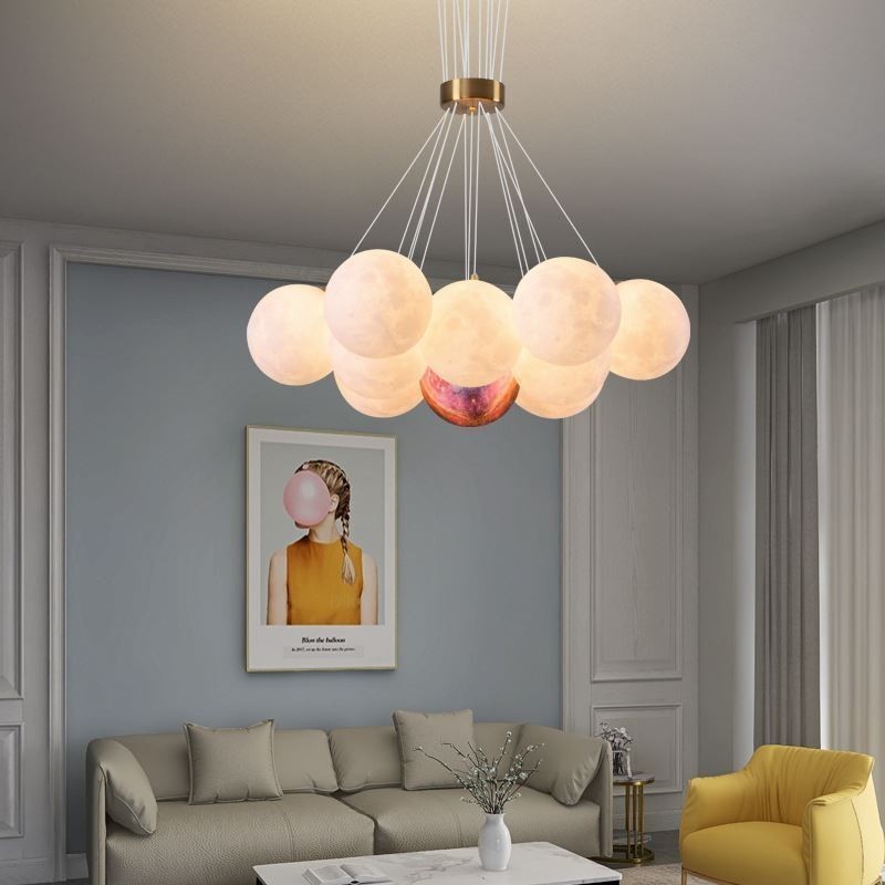 Lampada a sospensione moderna a bolle di luna stampata in 3D a forma di palline