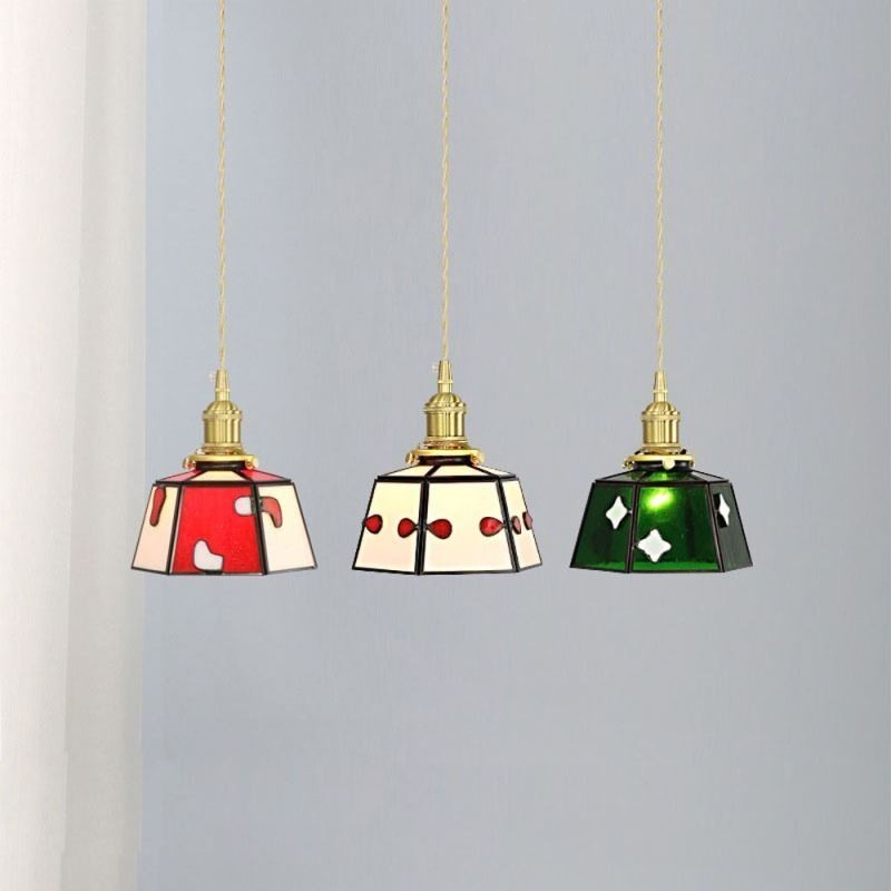Lampada a sospensione in vetro colorato stile giapponese retrò da comodino