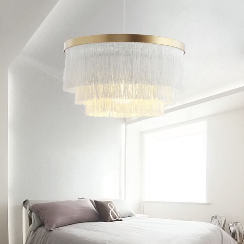 Lampadario a sospensione nordico moderno con nappa, 42×42×23 cm, E26/E27