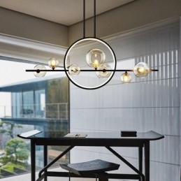 Lampadario a sospensione moderno in metallo con bolle di vetro trasparente