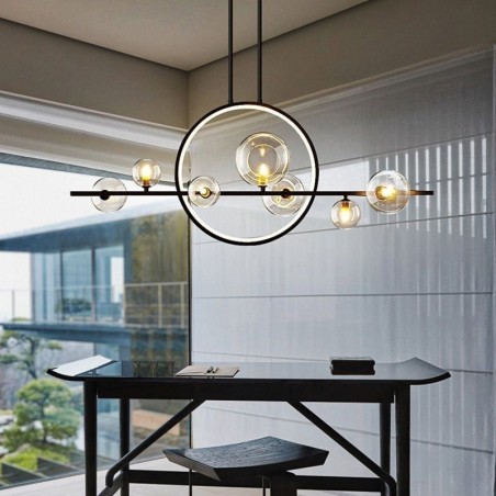 Lampadario a sospensione moderno in metallo con bolle di vetro trasparente