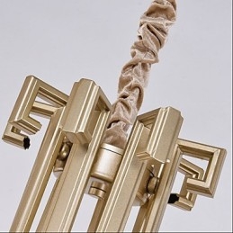 Lampadario cinese in ferro e rame color oro, 6 luci, paralumi beige, catena regolabile