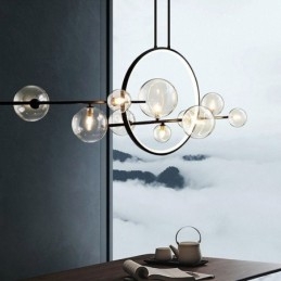 Lampadario a sospensione moderno in metallo con bolle di vetro trasparente