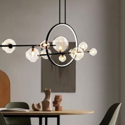 Lampadario a sospensione moderno in metallo con bolle di vetro trasparente