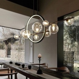 Lampadario a sospensione moderno in metallo con bolle di vetro trasparente