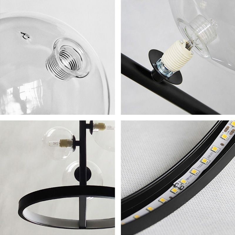 Lampadario a sospensione moderno in metallo con bolle di vetro trasparente