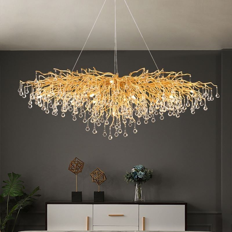 Lampadario a sospensione LED moderno oro 10 luci 50 W L100 x W50 x H50 cm