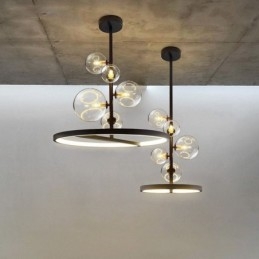 Lampadario a sospensione moderno nordico in vetro effetto bolle, 6 luci G9+LED