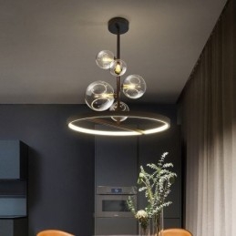 Lampadario a sospensione moderno nordico in vetro effetto bolle, 6 luci G9+LED