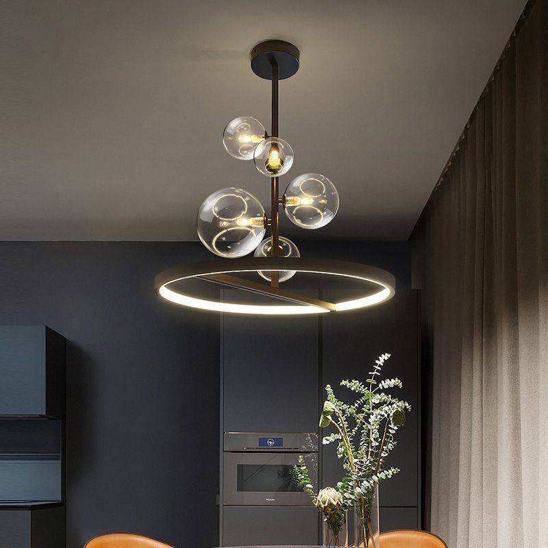 Lampadario a sospensione moderno nordico in vetro effetto bolle, 6 luci G9+LED