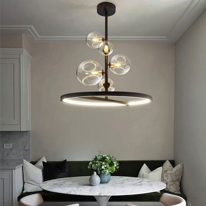 Lampadario a sospensione moderno nordico in vetro effetto bolle, 6 luci G9+LED