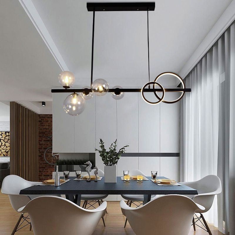 Lampada a sospensione moderna a bolle di vetro nera 90x30 cm 7 luci G9+LED