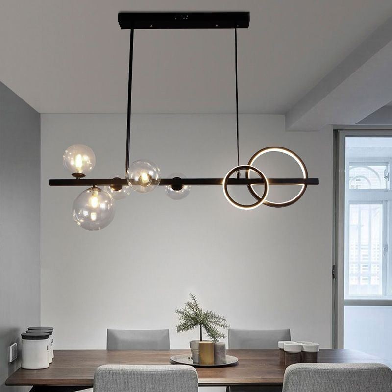 Lampada a sospensione moderna a bolle di vetro nera 90x30 cm 7 luci G9+LED