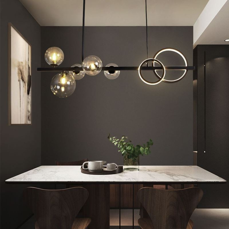 Lampada a sospensione moderna a bolle di vetro nera 90x30 cm 7 luci G9+LED